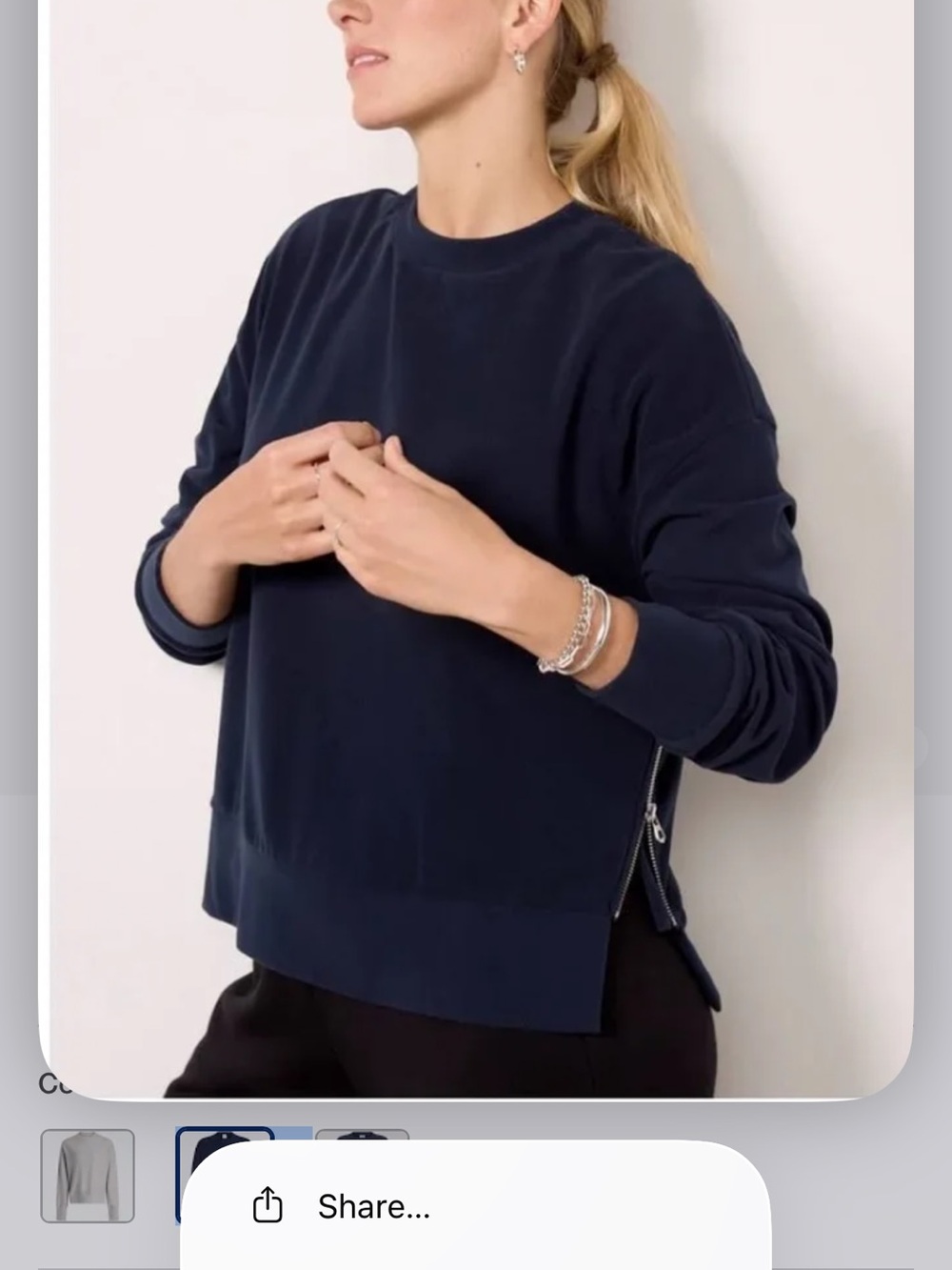 Varley Navy Side-Zip Crewneck Sweatshirt